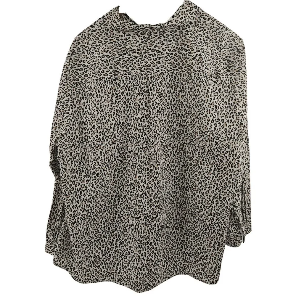 Talbots Plus Petite Leopard Print Button-Down Shirt 3XP 100% Cotton - Picture 6 of 9